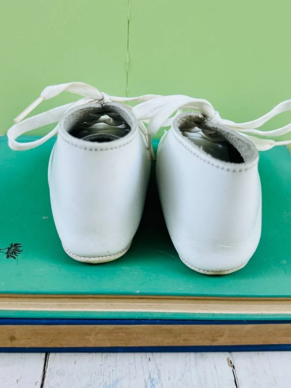 Vintage White Leather Baby Shoes Lace Up Crib Booties Nursery Decor
